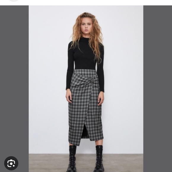 Zara plaid midi grey skirt - Picture 4 of 5